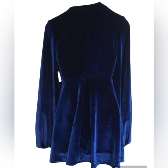 Tularosa Ryland Royal Blue Velvet Long Sleeve Deep V-Neck Empire Waist  Xsmall - Picture 2 of 13